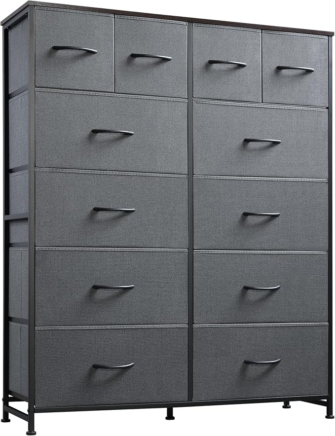 WLIVE 12 Drawer Tall Fabric Dresser Bedroom Storage Chest, Dark Grey | by WLIVE