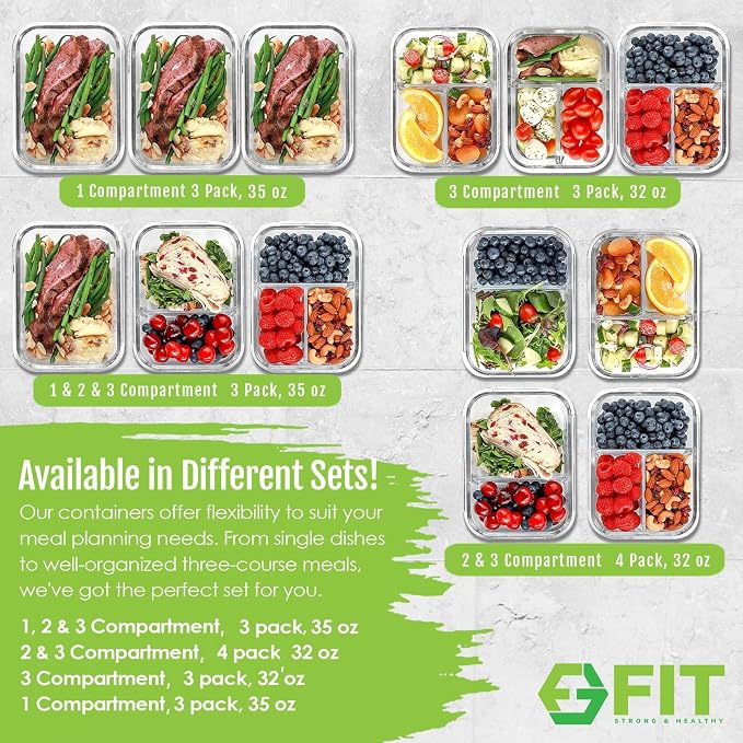 FIT Strong & Healthy Glass Meal Prep Containers - Image 7