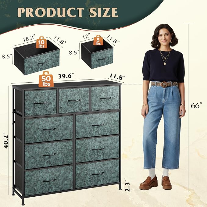 WLIVE 9 Drawer Dresser, Fabric Storage Tower - Image 3