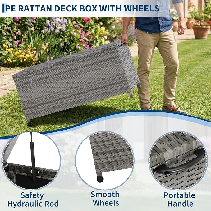 125 Gallon Large Deck Box Waterproof PE Rattan Outdoor Storage Box - Image 5