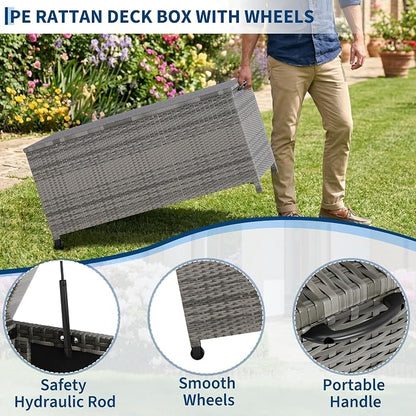125 Gallon Large Deck Box Waterproof PE Rattan Outdoor Storage Box - Image 5