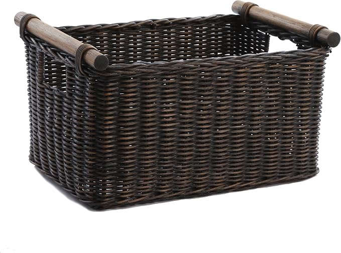 The Basket Lady Pole Handle Wicker Storage Basket, 16 in L x 12 in W x 8.25 in H by TheBasketLady
