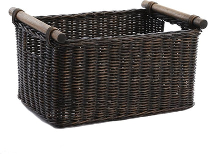The Basket Lady Pole Handle Wicker Storage Basket, 16 in L x 12 in W x 8.25 in H by TheBasketLady