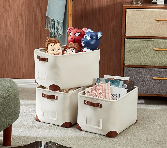 DECOMOMO White Storage Bins Fabric Storage Baskets - Image 2