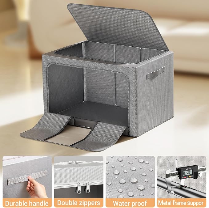 Clothes Storage Bins with Metal Frame, Foldable Clothes Organizers Storage - Image 7
