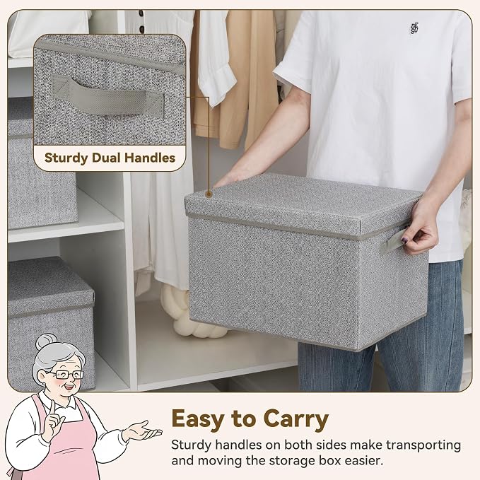 GRANNY SAYS Fabric Boxes with Lids, Storage Bins with Handles, Shelf Bins - Image 4