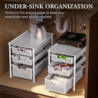 Simple Houseware 3 Tier White Alloy Steel Sliding Basket Organizer Drawer - Image 6