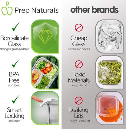 PrepNaturals 4 Pack 34 Oz Glass Meal Prep Containers - Image 5