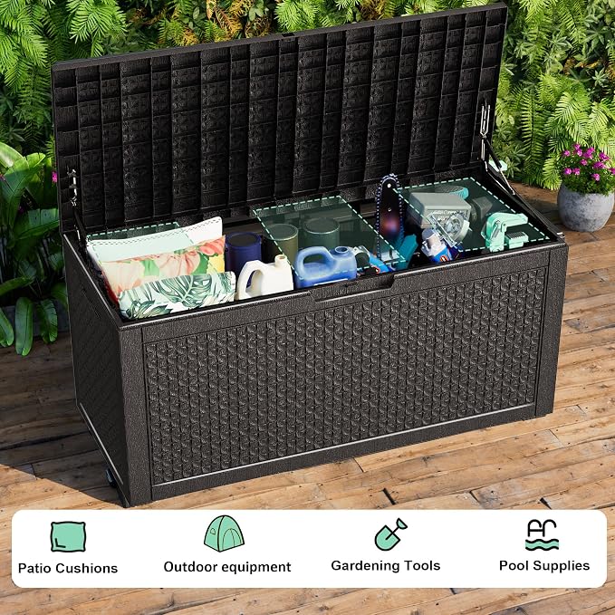 EasyUp 121 Gallon Outdoor Storage Box Waterproof, UV Resistant Resin Deck Box - Image 6