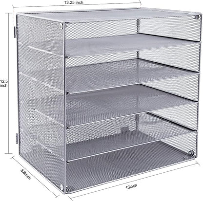 EASEPRES 5 Slot Mesh Desk Organizer Tray, File Paper Letter Folder Holder - Image 4