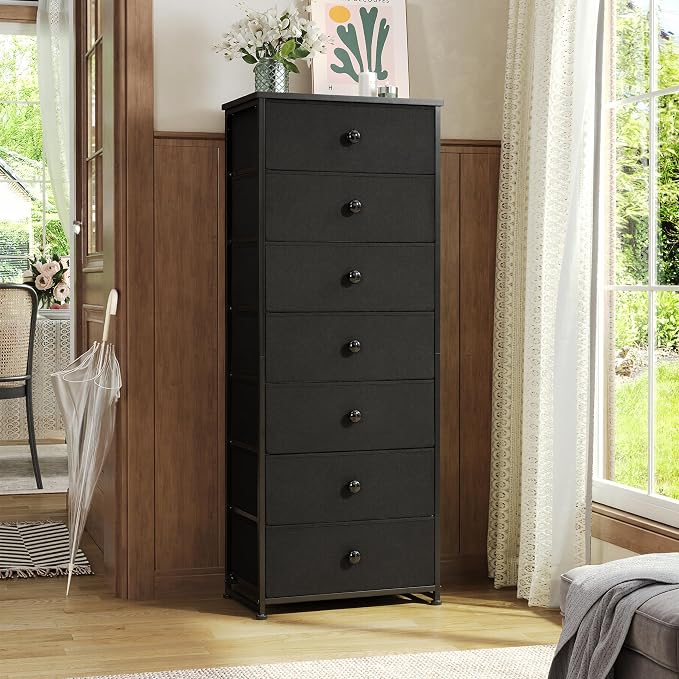 Fabric Dresser for Bedroom, 7-Drawer Tall Vertical Storage Tower | Wooden Top - Image 2