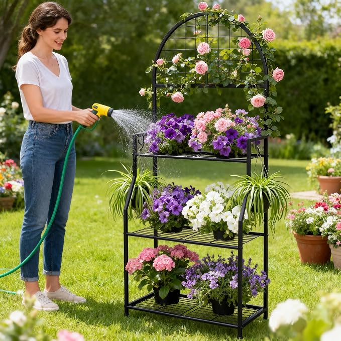 VGMiu 3 Tier Plant Stand Indoor Outdoor, Metal Plant Display Stand Plants Shelf - Image 5
