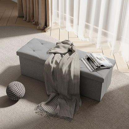 VECELO 43'' Folding Storage Ottoman Bench, Storage Chest, Linen Fabric Foot - Image 8