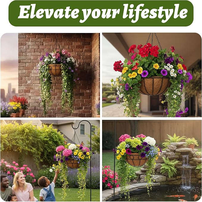 Classic Round Wire Hanging Basket 2 Packs 12 Inch Deep Coco Liner - Image 7