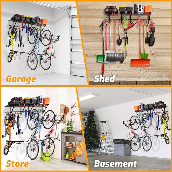 PLKOW Garage Wall Shelving Includes Bike Hooks, Sturdy Adjustable Garage - Image 5