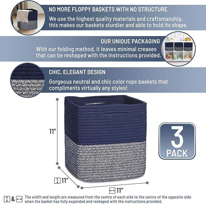 NaturalCozy Storage Cubes 11 Inch Cotton Rope Woven Baskets - Image 2