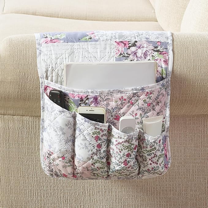 Brilliant Sunshine Rose Toile Couch Sofa Armrest 5 Pockets Organizer, Slip by BrilliantSunshine