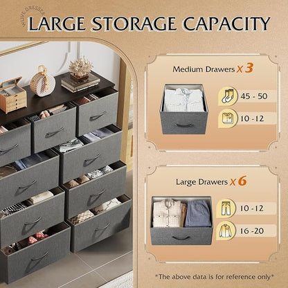 WLIVE Tall Dresser for Bedroom, 9 Drawer Chest of Drawers, Dark Grey | 9 roomy - Image 5