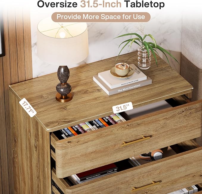 Tribesigns Extra Large Three Drawers Nightstands Set of 2, 31.5" Wooden Rustic - Image 5