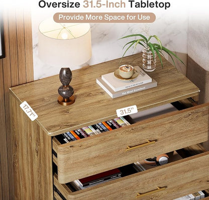 Tribesigns Extra Large Three Drawers Nightstands Set of 2, 31.5" Wooden Rustic - Image 5