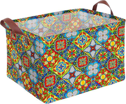 Mexican Talavera Decor Storage Basket Waterproof Canvas Toy Storage Bin Mexican by AmazerPad