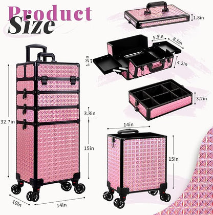 AROUS 5 in 1 Rolling Makeup Train Case Cosmetology Case on Wheels Large - Image 4