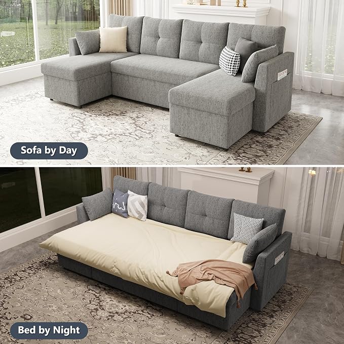 Huatean Home Oversized Pullout Couch Bed, 110 inch 2 in 1 Sleeper Sofa Couch - Image 5