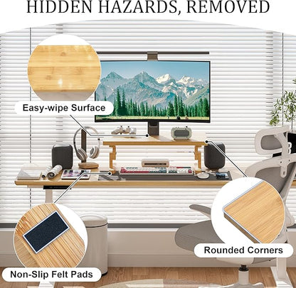 Bamboo Monitor Stand Riser for Desk, Height Adjustable Computer Riser & Laptop - Image 4