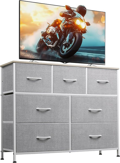 WLIVE Dresser for Bedroom, 7 Drawers, TV Stand, Light Grey | 7 roomy fabric by WLIVE