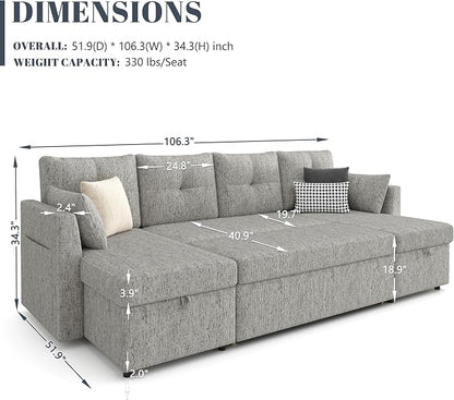 Huatean Home Oversized Pullout Couch Bed, 110 inch 2 in 1 Sleeper Sofa Couch - Image 3