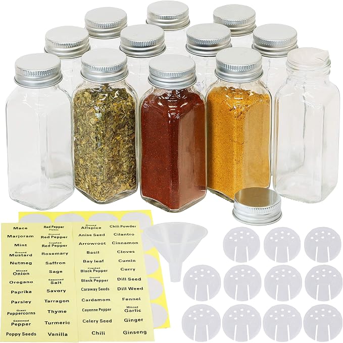 Simple Houseware 12-Pack 6 oz Glass Spice Jars, Square Bottles by SimpleHouseware