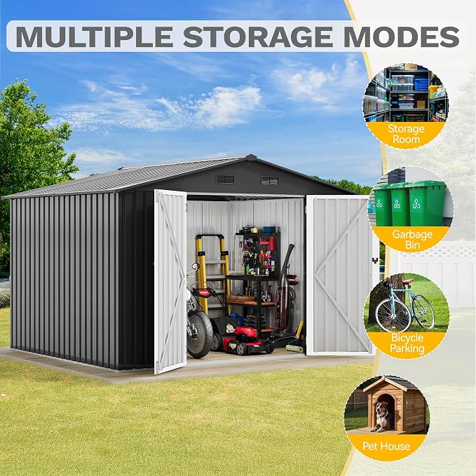 DWVO 10x8ft Outdoor Storage Shed, Large Metal Tool Sheds, Heavy Duty Storage - Image 8
