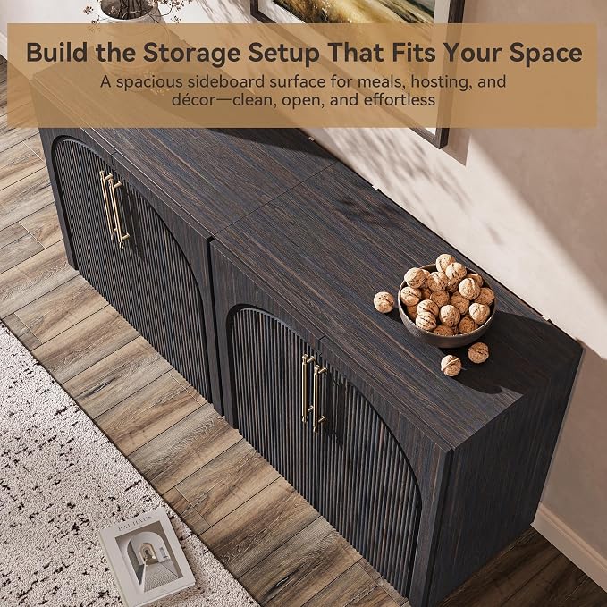 Sideboard Cabinet with Fluted Doors, Adjustable Shelves, Modular Coffee Bar - Image 6