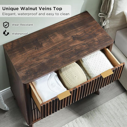 T4TREAM Fluted 3 Drawers Nightstand, Oversized Extra Large Modern Side Table - Image 4