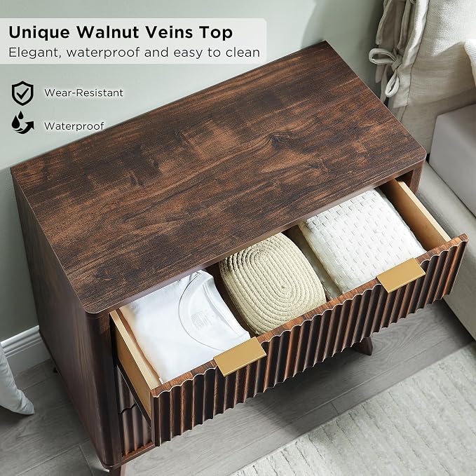 T4TREAM Fluted 3 Drawers Nightstand Set of 2, Oversized Extra Large Modern Side - Image 4