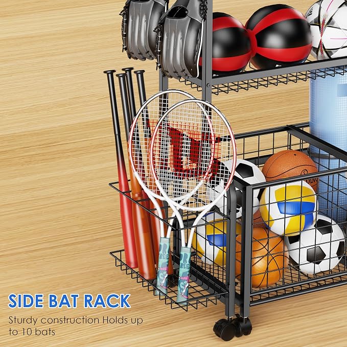 Garage Ball Storage, 2 in 1 Sports Equipment Organizer, Garage Organizer - Image 5