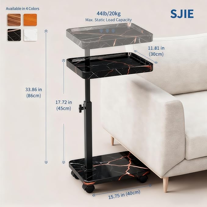 C Table End Table Adjustable Height, 360°Swivel TV Tray Table - Image 2