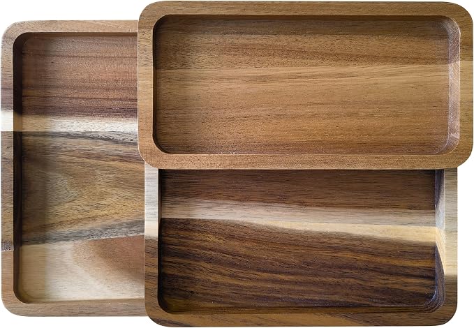 Acacia Wooden Valet Tray for Men, Natural Wood Grain EDC Tray Set Catch All for - Image 6