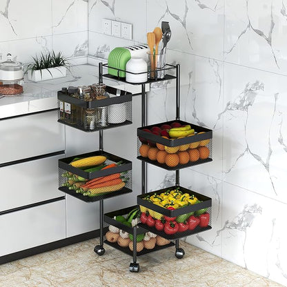 Fruit and Vegetable Basket for Kitchen No Assembly， Rotating Storage Rack - Image 9