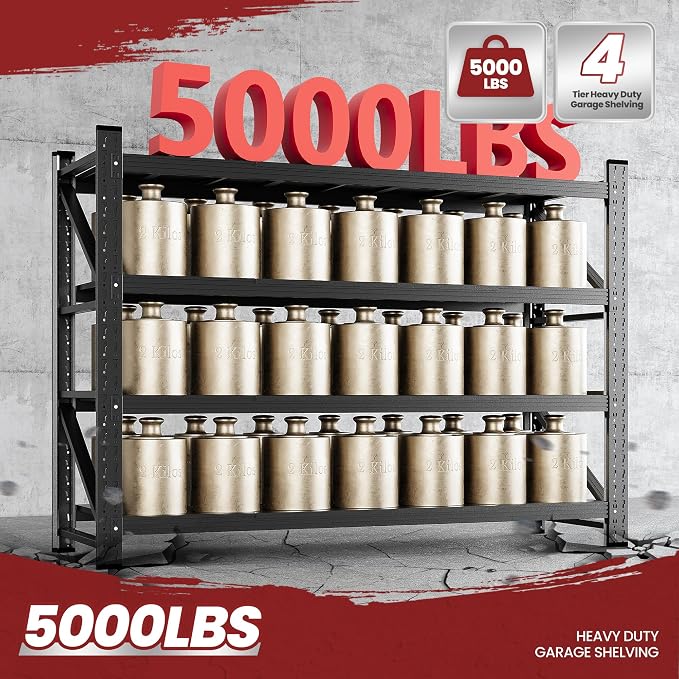 60" Wide Storage Shelves, 5000LBS Garage Shelving Heavy Duty, Standing Shelf - Image 9