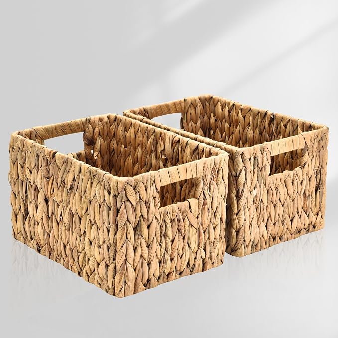 ELONG HOME Water Hyacinth Rectangular Wicker Baskets, Woven Storage Baskets by ELONGHOME