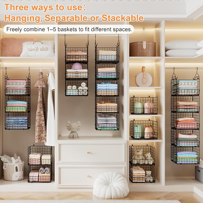 Sonyabecca 5-Tier Hanging Closet Organizer – Black Closet Storage Shelves - Image 4