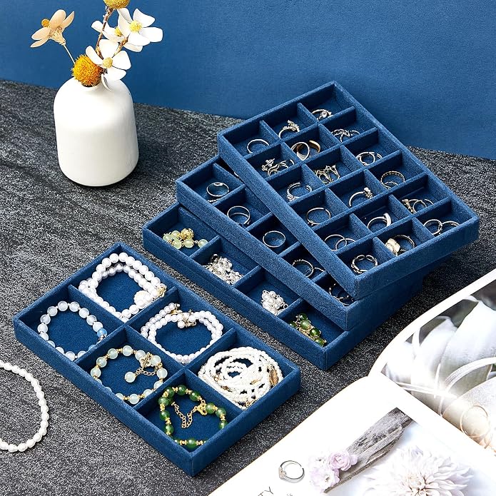 Junkin 12 Pcs Jewelry Tray Velvet Stackable Jewelry Organizer Trays Divided - Image 7