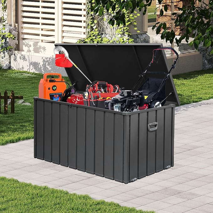 Domi 100 Gallon Deck Box, Outdoor Metal Lockable Storage Cabinet, Waterproof by domioutdoorliving