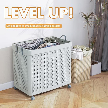 UAK Laundry Basket with Wheels, Collapsible Plastic Laundry Hamper with Handle - Image 5