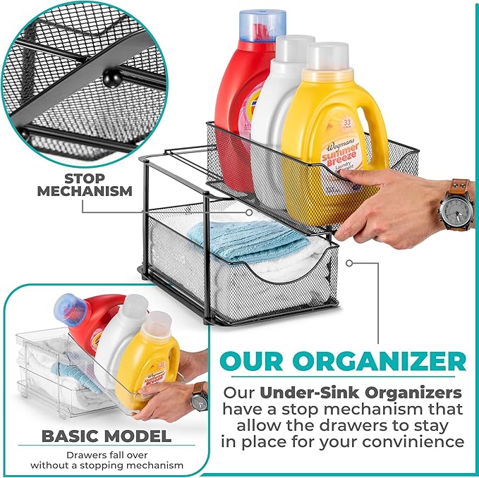 Sorbus 2 Sets of 2 Tier Metal Under Sink Organizer - Image 4
