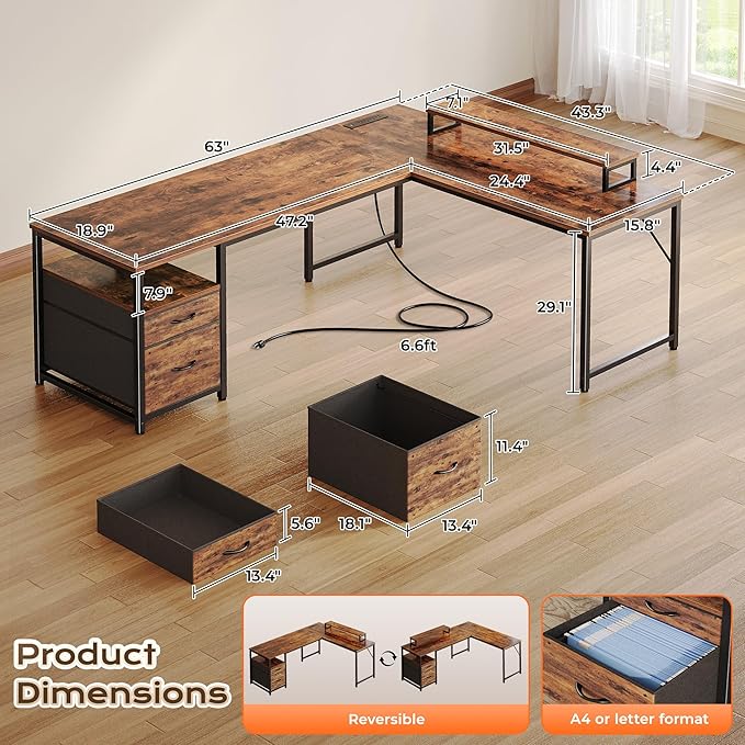 PRAISUN 63 Inch L Shaped Desk - Image 2