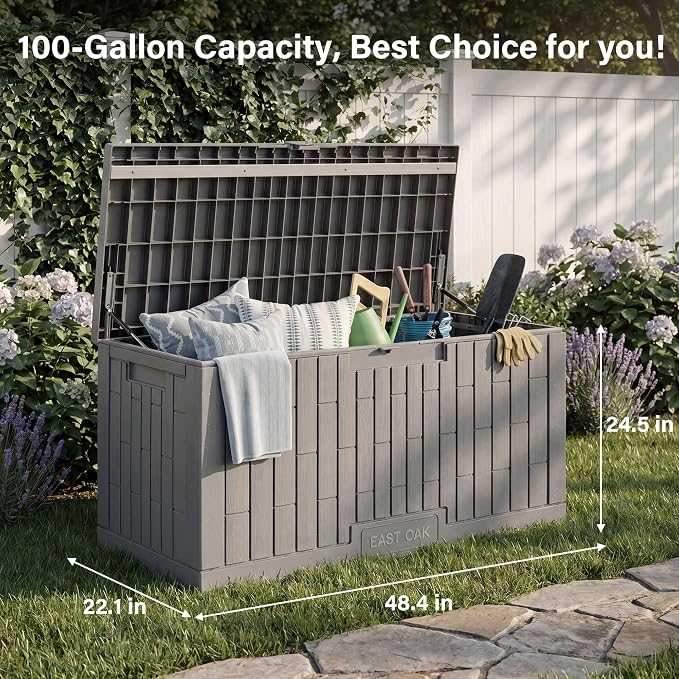 EAST OAK Outdoor Storage Box, 100 Gallon Deck Box, Waterproof Resin Storage - Image 8