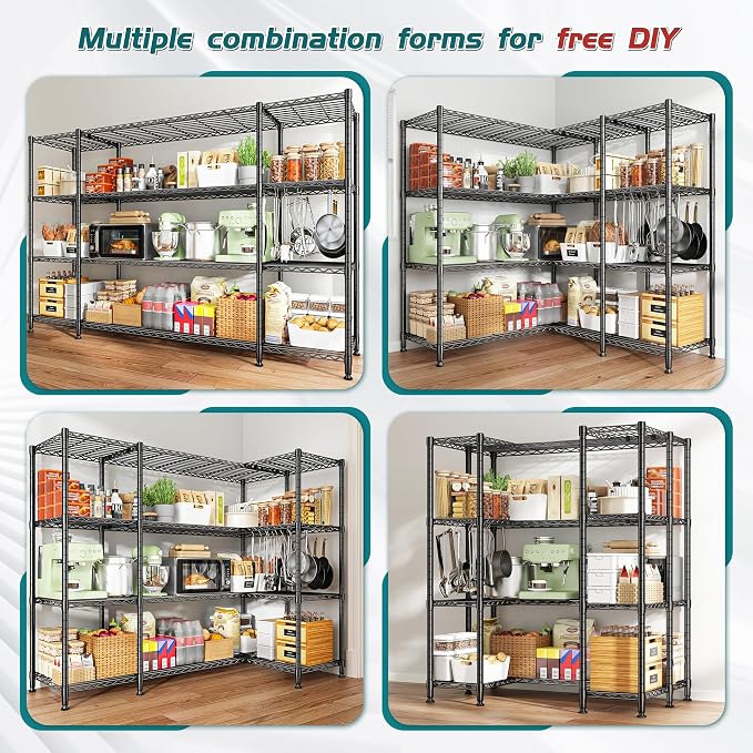 REIBII 78.4''W Garage Shelving Wire Shelving Unit Load 1500LBS, 4 Tier Metal - Image 4