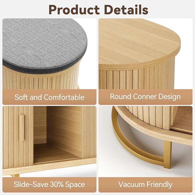 Decofy Shoe Storage Bench with Cushion and Sliding Doors, 47.2 Inch Shoe Bench - Image 6